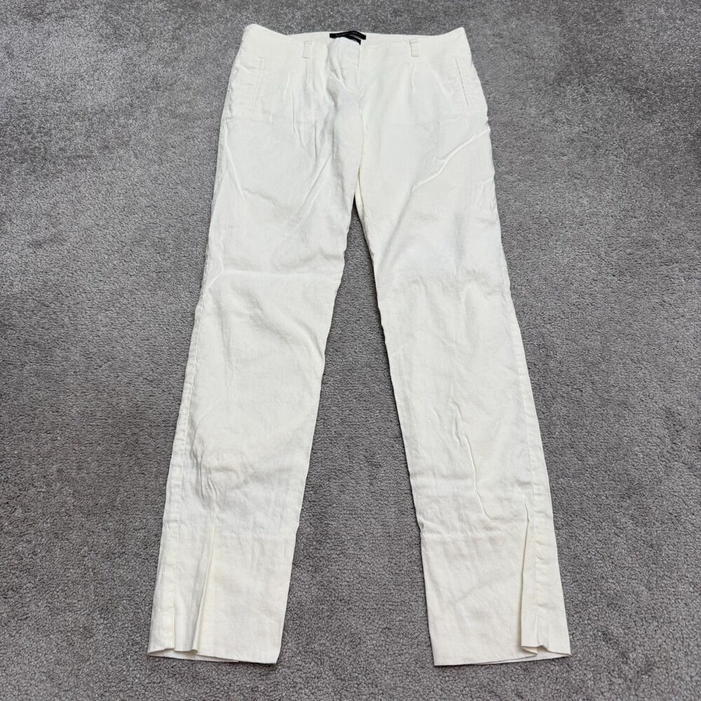Bebe Linen Blend Straight Pants Womens 6 White Italian Fabric Slit Hem Stretch